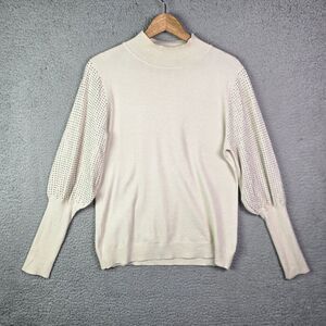 LIV Milano Sweater Cream XL Mock Neck Studded Balloon Sleeves Date Night